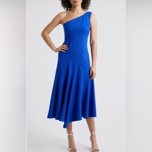 VINCE CAMUTO Women’s Size 6 Elegant Blue One-Shoulder Dress. Side Zipper